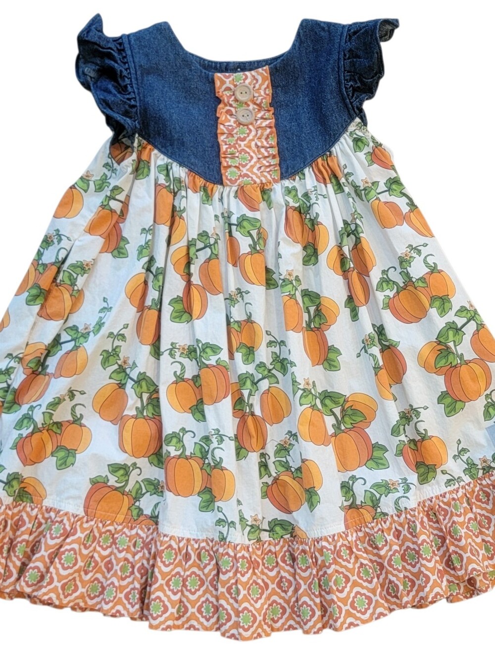 ELEANOR ROSE Girls Size 4/5 Pumpkin Spice Blue Denim Orange Dress Pockets Fall